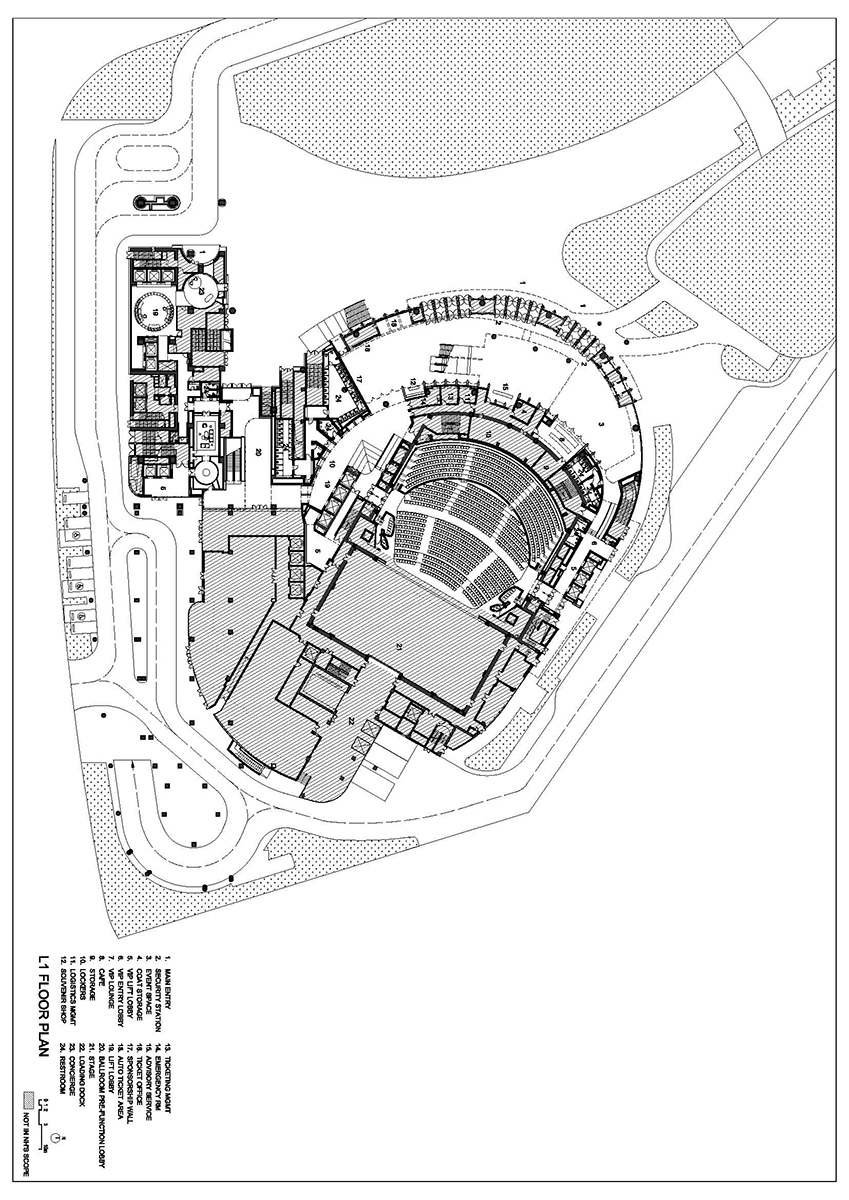 Tipologia clasică a arenei, reinterpretată pentru un dinamic cartier de afaceri. New Bund 31 Performing Arts Center, Shanghai