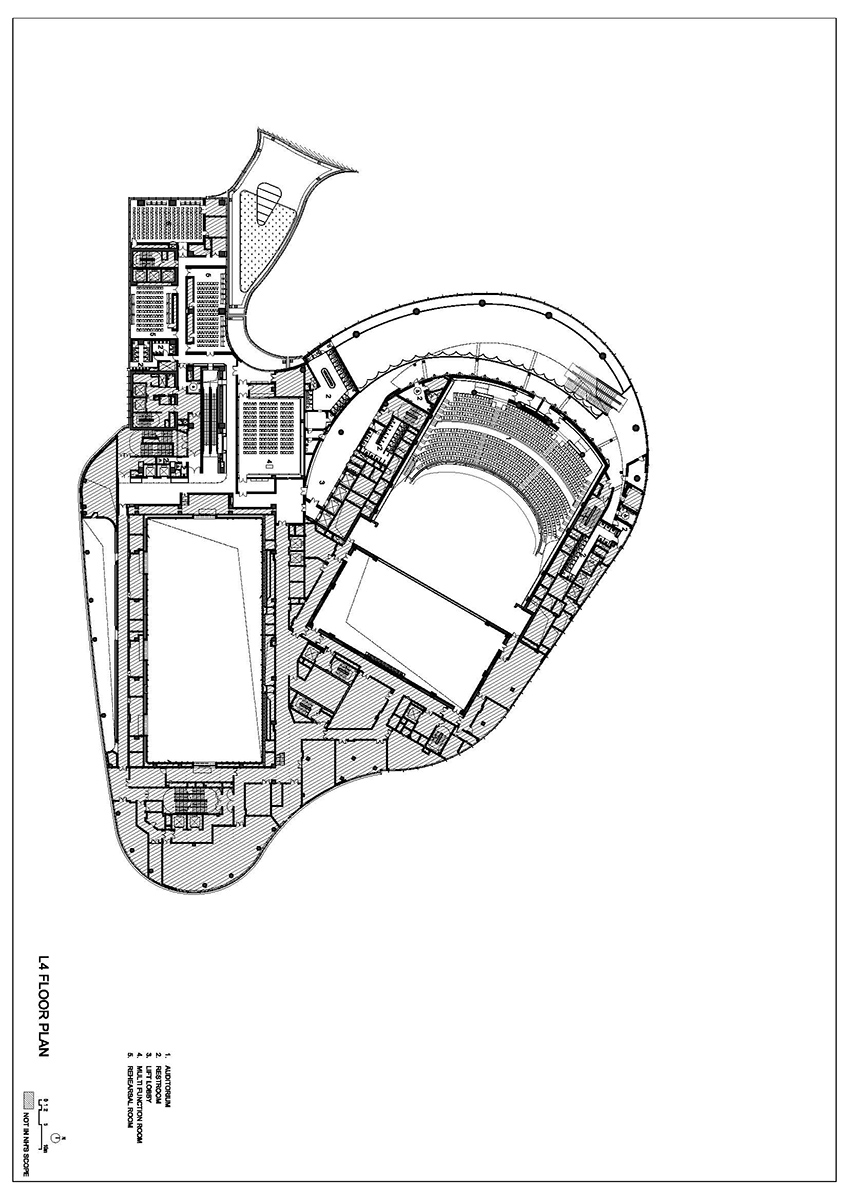 Tipologia clasică a arenei, reinterpretată pentru un dinamic cartier de afaceri. New Bund 31 Performing Arts Center, Shanghai